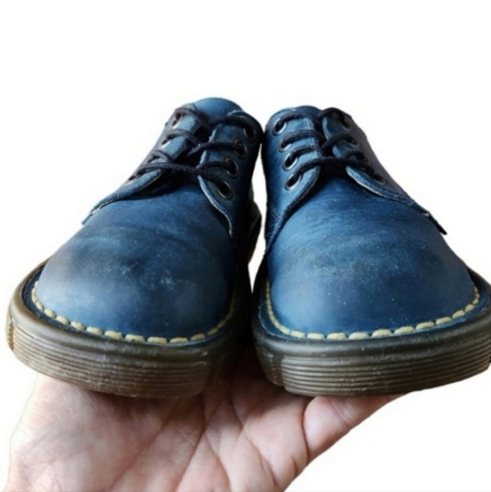 Vintage Dr Martens Made In England Shoe Boys Kids Size 8 Blue Leather Oxford - Picture 4 of 12